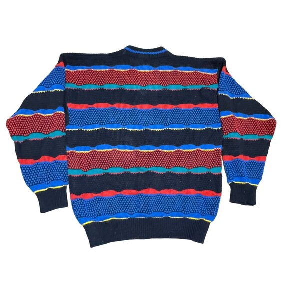 Vtg 90s Cosby Coogi Style Sweater Sz XL Lightning Bolt Black Red Blue Stripe Men - Picture 3 of 3
